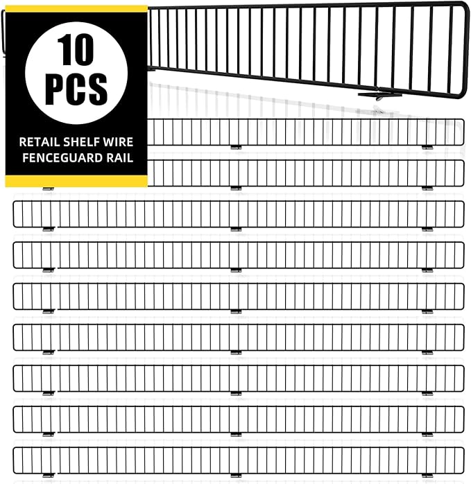 10 Pcs 36" * 3" Black Retail Gondola Shelf Front Wire Fence Guard Rail - Display Enhancer for Retail Stores, Sturdy Shelf Guardrail
