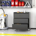 Metal Storage Cabinet with Wheels, Garage Storage Cabinet with 3 Drawers, Rolling Tool Cabinet, Assembly Required, Black