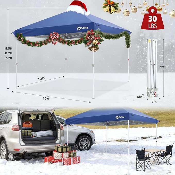 Sekey 10x10 Pop Up Canopy with One Push Setup-Easy Up Canopy with 99% UV Blocking - Instant Outdoor Sun Shade for Events, Parties, Camping- Commercial Gazebo with Weight Bags,Wind Proof&Waterproof