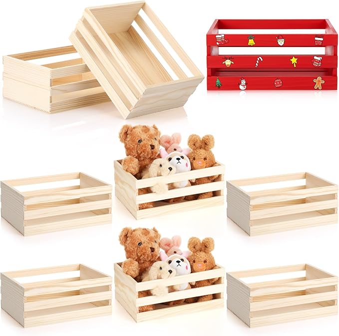 Gerrii 6 Pcs 8'' Small Wooden Crates for Crafts Unfinished Crates Centerpiece Mini Rustic Wood Basket Box for Display Storage Milk Wine Closet Home Bathroom Kitchen Office Decor
