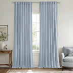 MIULEE Non-See-Through Privacy Linen Curtains 2 Panels, Chambray Blue Light Filtering Window Curtains Farn House Textured Back Tab Semi Sheer Drapes for Bedroom Living Room 108 Inches Long Light Blue