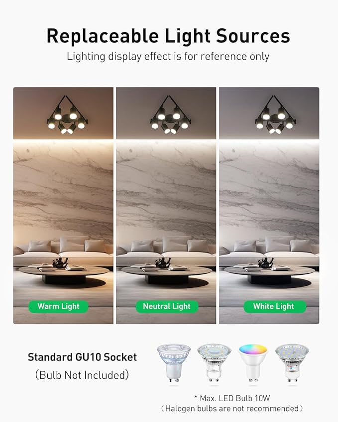 Bojim 6 Light Black Track Lighting Kit, Modern LED Track Lighting Fixtures Ceiling, Flexibly Rotatable LED Light Head with Acrylic Ring, Kitchen Ceiling Track Light (GU10, Bulbs Not Included)