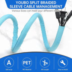 Split Braided Cable Sleeve，Flexible Wire Loom Tubing, Automotive Cord Protector Pet Proof, Cable Management for Computer TV Electric Wires Harness 16ft (Sky Blue, 8mm（5/16")