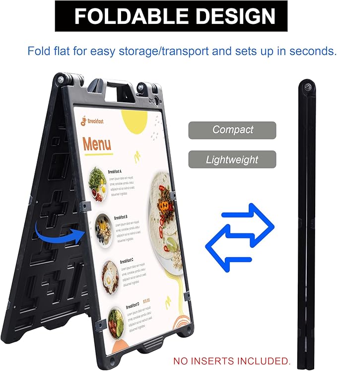 OrangeStar A-Frame Sidewalk Sign 24 x 36 Inch Folding Double Sided Sandwich Board Plastic Outdoor Advertising Signboard for Restaurant, Business, Events, Grey (Frame only)