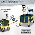 Collapsible Wagon Cart with Wheels Foldable, Folding Wagons Carts with Silent Universal Wheels, Large Grocery Cart On Wheels, Heavy Duty Utility Wagon for Shopping Beach Sports Fishing Camping, Green
