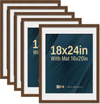 VCK 18x24 Poster Frame 5 Pack - Brown, High-End Wood Picture Frames with Polished Plexiglass, Display 16x20 Photo with Mat or 18x24 without Mat, Art Gallery-Quality, Wall Hanging, Brown