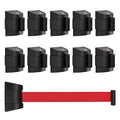 DuraSteel Wall Mount Retractable Belt Barrier - 6.5 Ft Red Safety Belt in Black Casing - Guardian 2.0 Indoor & Outdoor Do Not Cross Caution Tape for Crowd Control Queue Barrier, Line Divider, 10 Pcs