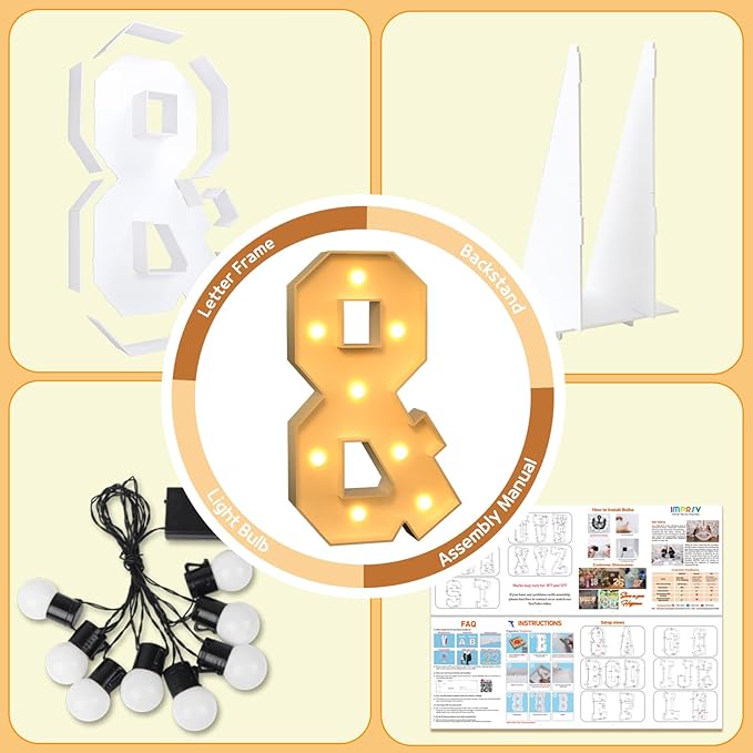 imprsv 3FT Large Light up Letters, Marquee Light up Letters for Birthday Party (3FT, Letter &)