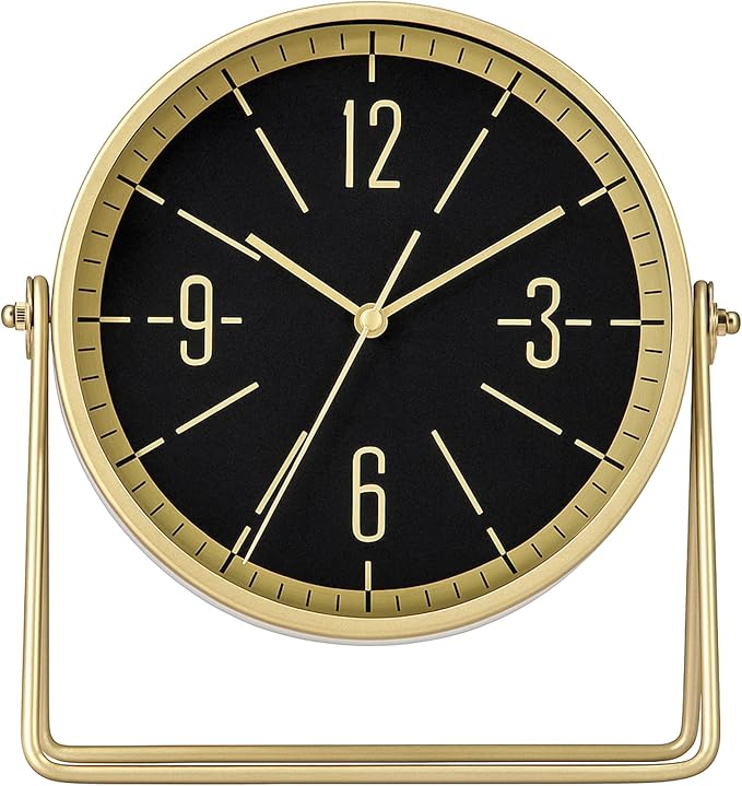 AYRELY® Vintage Black Metal Desk Clock,Battery Operated Mantel Clocks, Decorative Table Clocks with Adjustable Angle for Fireplace Farmhouse Shelf Living Room Décor (Gold)