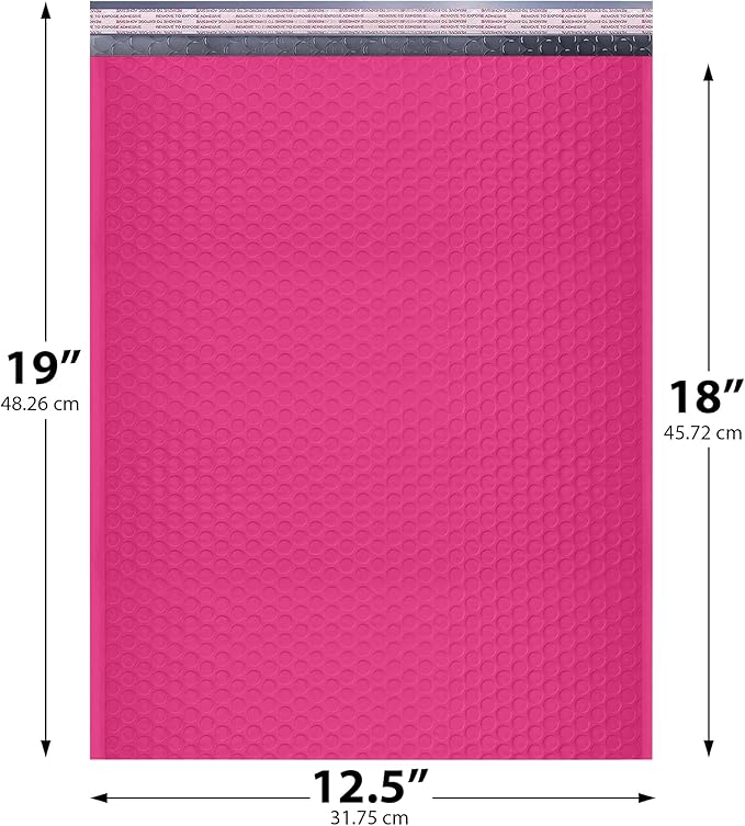 Hot Pink12.5x19.5 Inch Large Poly Bubble Mailers #6 | Padded Envelopes with Self Seal | Air Lined Cushioned Bubble Mailer | Usable Size 12.5x15 | 100 Pack Bulk | Lightweight shipping Bags