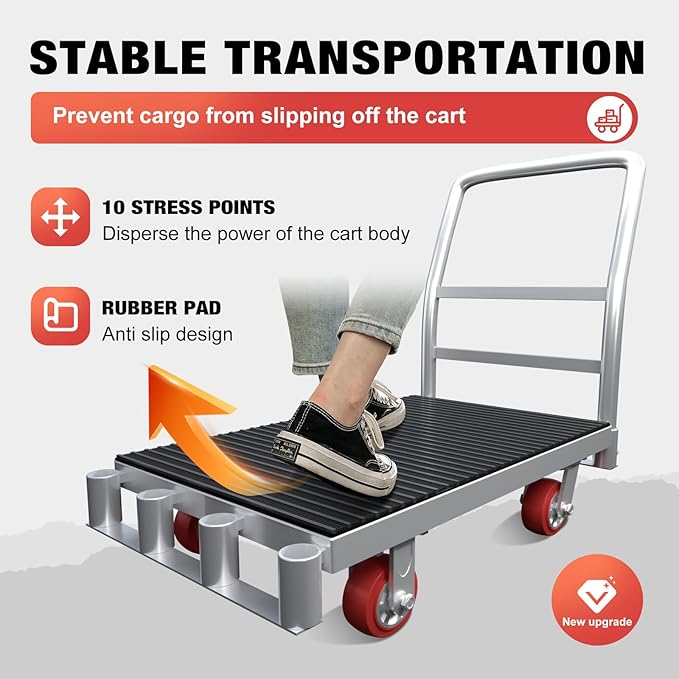 2IN1 Heavy Duty Panel Truck, 42" x 24" Platform Cart w/Rubber Mat & 3 Handrails, 2500 lbs Capacity Drywall & Lumber Cart, Flatbed Cart w/2 Swivel Casters, All-Steel Hand Truck Push Cart