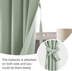 JIUZHEN Blackout Curtains for Bedroom - Thermal Insulated Room Darkening Rod Pocket Curtains for Living Room, Set of 2 Panels with Tiebacks, 38 x 54 Inch Length, Light Green