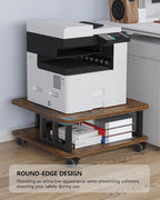 Mobile Printer Stand, 2-Tier Large Printer Shelf for Laser 3D Printer Office Machine with Storage, 23.6"x23.6" Wood Printer Cart Under Desk Rack with Wheels for Office Home Kitchen (Brown)