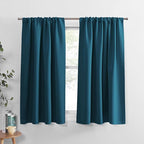 PONY DANCE Rod Pocket Blackout Curtains for Bedroom - Thermal Insulated Short Room Darkening Curtain Window Drapes for Cafe Kitchen, 52 x 45 Inch, 2 Panels, Ink Blue
