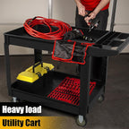 Utility Plastic Tool Cart, 46 x 26-Inch Rolling Service Carts Huge Storage W/Deep 2-Shelf Heavy Duty Cart with Wheels, 1000 lbs Capacity Organizer for Garage, Warehouse, Workshop, Black