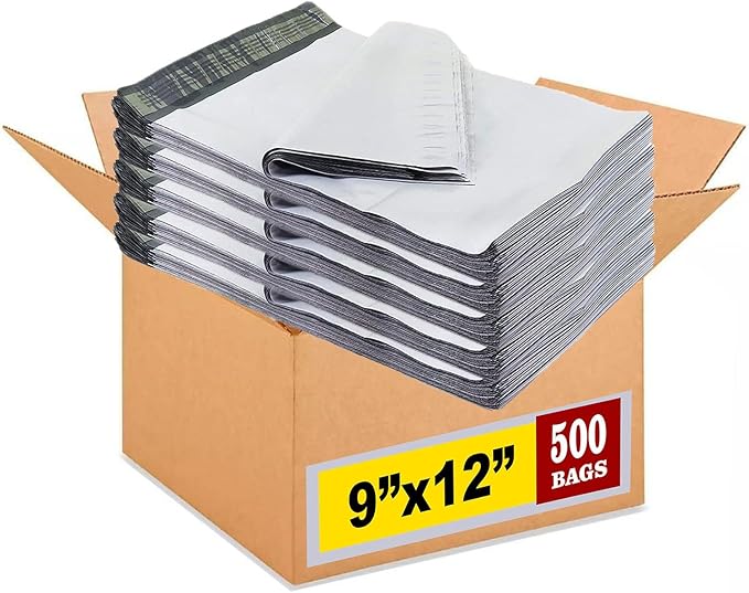 iMBAPrice 9x12 inches Poly Mailers, 500-Pack Medium Size #3 White Color Poly Mailing Shipping Envelopes Bags, Self Seal Adhesive Waterproof and Tear Proof (Total 500 Bags)