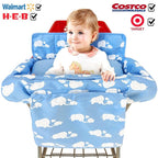 Love&go Soft Pillow Attached 2-in-1 Shopping Cart and High Chair Cover for Baby, Cotton Padded Cart Cover, Fold'n Roll Style, Portable with Carry Bag (Blue Elephant)