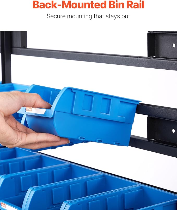 VEVOR 5-Tier Double-Sided Rolling Bin Storage Rack, 68 Plastic Bins, Dual-Sided Parts Organizer with Wheels, Mobile Tool Organizer for Garage, Warehouse, Office, Restaurant, Classroom, Kitchen