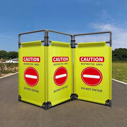 3 Panels Safety Barricade 5.8FT Foldable Security Sign Barrier Gate with Heavy Duty PVC Frame High Visibility Caution Symbol Crowd Control Restricted Area Pedestrian Barricade DO NOT Enter Yellow