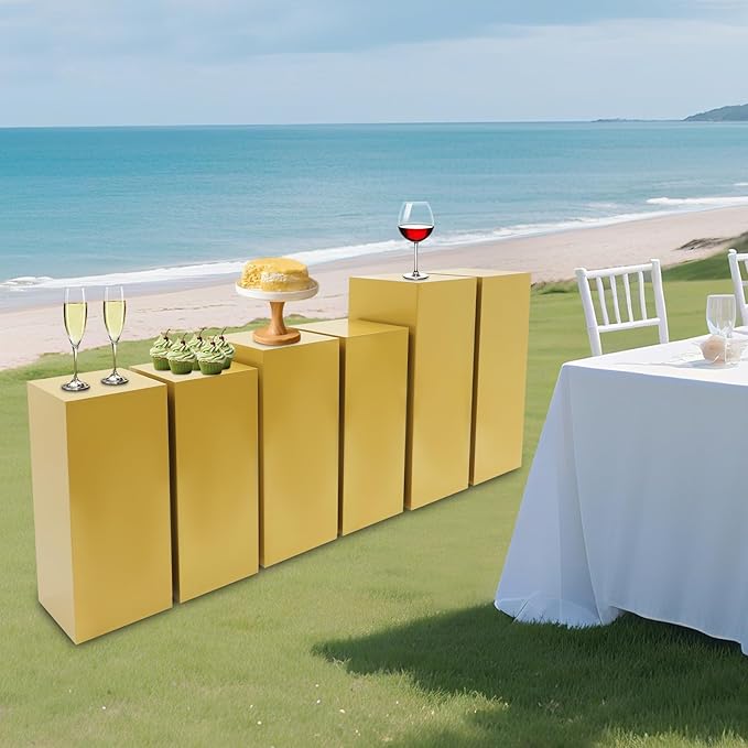 Eapmic Pedestal Stands for Party, Cake Pedestal Stand, Dessert Table Display Plinth Pillars, Sculpture Display Column Decoration Cube for Wedding Birthday (Gold, Square-6Pcs(31.49"+25.59"+23.62"))