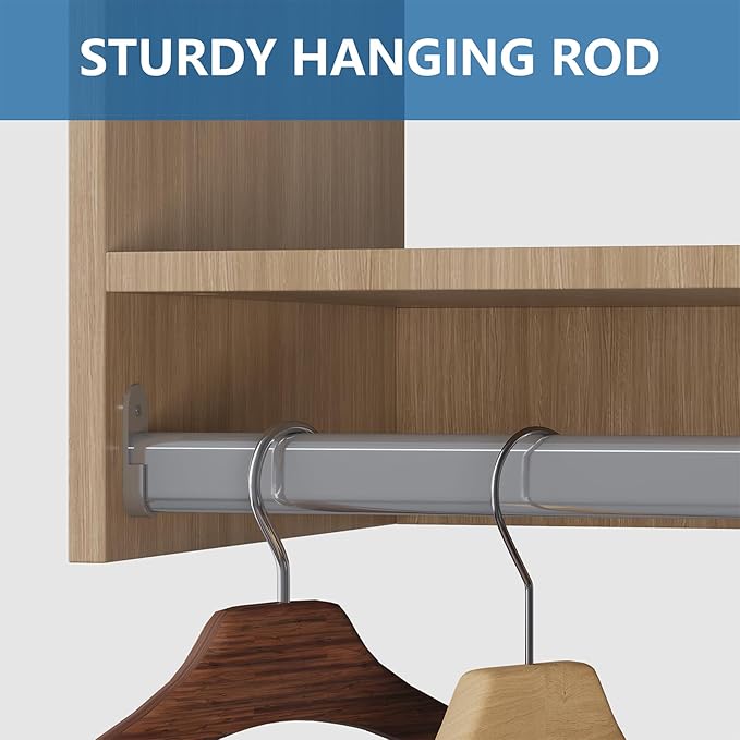 Double Hanging Closet Unit, Modular Closet System, Wood Closet System Organizer with Storage for Walk in Closets, Clothing Rack Wardrobe Closet for Hanging Clothes, Bedroom, Wood, 25.5" W