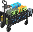 AMADA HOMEFURNISHING Wagon Cart Foldable, Collapsible Wagon Cart with 360 LBS Max Load & Expandable Storage, 90L Foldable Grocery Cart with 2 Cup Holders for Outdoor, Groceries, Garden & Camping