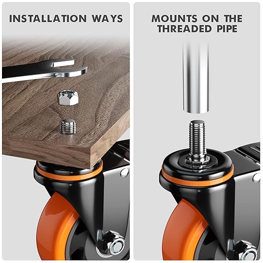 5 Inch Caster Wheels, Threaded Stem Casters Set of 4 Heavy Duty, Swivel Casters 1/2"-13 x 1 (Screw Diameter 1/2", Stem Length 1"), Safety Dual Locking Industrial Casters, Wheels for Cart, Furniture