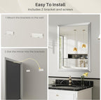 22x30 Inch Brushed Nickel Bathroom Mirror for Wall, Thick Metal Framed Rectangle Mirrors for Over Sink, Bedroom, Living Room, Entryway, Anti-Rust, HD Tempered Glass