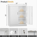 Metal Garage Storage Cabinets，36" Steel File Cabinet with 2 Adjustable Shelves, Lockable Storage Cabinets for Office, Home, Garage, Warehouse 36" H x 32" W x 16" D (White)