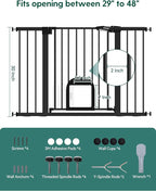 Babelio Upgraded Baby Gate with Cat Door, Auto Close Durable Dog Gate for Stairs, Doorways and House, Easy Walk Thru Safety Gate with Pet Door Includes 4 Wall Cups, 29-48" Wide, 30" Tall, Black