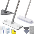 Mops for Floor Cleaning with 57" Long Handle, Scrub Brush, Wall Cleaner Mop with 84'' Long Handle, 2 Reusable Pads, Wet and Dust Mopping for Hardwood, Laminate, Tile Floor, Wall, Ceiling, 19Pcs Gray
