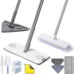 Mops for Floor Cleaning with 57" Long Handle, Scrub Brush, Wall Cleaner Mop with 84'' Long Handle, 2 Reusable Pads, Wet and Dust Mopping for Hardwood, Laminate, Tile Floor, Wall, Ceiling, 19Pcs Gray