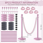 kaiyomi 8Pcs Stanchions with Pink Velvet Ropes Set, 5 Feet Velvet Ropes and Posts Poles for Red Carpet Party Decoration and 360° Photo Booth (Pink)