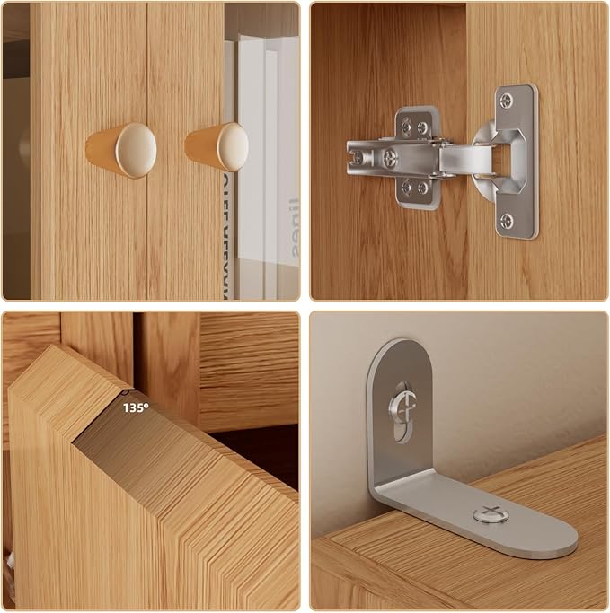 TUSY 71'' Freestanding Tall Storage Cabinet, 5 Tier Wood Bookcase with 3 Drawers and 2 Tempered Glass Doors (DBBD)