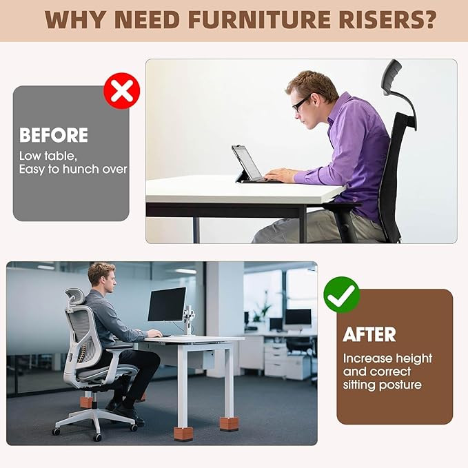 Furniture Risers Bed Risers - Rectangular Adjustable Block Riser for Raising 1.5-3 In. & 4.3 In. Beds, Tables, Sofas, Refrigerators, Washers - Up to 4,000 Pounds (Brown, One Layers 1.5inches)