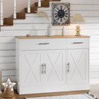 SUNLEI Sideboard Buffet with Storage, Farmhouse Kitchen Cabinet with 3 Doors and 2 Drawers, Coffee Bar Cabinet with Storage for Living Room, White