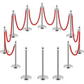 LOVMOR Crowd Control Stanchion, 12Pcs Silver Stanchion Posts Queue with 8pcs 5 ft/1.5 m Red Velvet Rope, Rope Barriers Crowd Control Barriers Queue Line for Hotel Theater Party Supplies