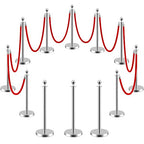 LOVMOR Crowd Control Stanchion, 12Pcs Silver Stanchion Posts Queue with 8pcs 5 ft/1.5 m Red Velvet Rope, Rope Barriers Crowd Control Barriers Queue Line for Hotel Theater Party Supplies