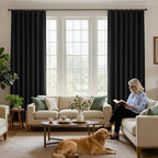 Joydeco Pinch Pleated Curtains - 100% Blackout for Bedroom, Black Linen Curtains 40" W x 84" L, Thermal Insulated 2 Panels Light Blocking Drapes, Back Tabs for Living Room