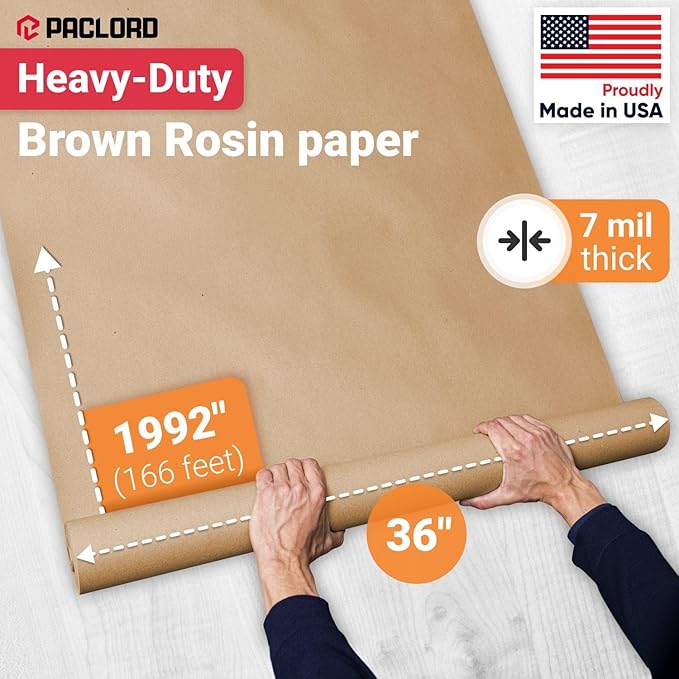 36" x 1992" (166’) Brown Rosin Paper Roll - Made in USA Thick Heavy-Duty 7 mil Masking Paper for Surface Protection from Paint, Dust, Foot Traffic - Paint Floor Covering