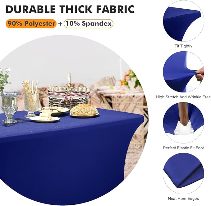 SEPARO Spandex Table Cover 2 Pack 6Ft Royal Blue Fitted Tablecloths,Washable Wrinkle Resistant Stretch Table Cloth Rectangle for Party Hosting Supplies,Wedding Decorations,Vendor Display,Banquet