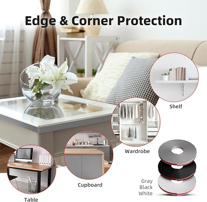 U-Shape Edge Banding, 1 inch x 20ft Edge TPE Self Adhesive Veneer Edging Trim Flexible Edge Protector, Strip for Countertop Cabinets Table Restoration Shelves, Grey