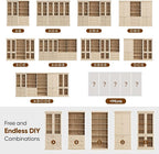 70.8" Bookshelf with Glass Doors, Farmhouse Modular Bookcase with 6-Tier Adjustable Shelves, Large Storage Cabinet for Living Room & Home Office, Set of 2, Brown