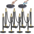 kaiyomi 8Pcs Stanchions with Black Velvet Ropes Set, 5 Feet Velvet Ropes and Posts Poles for Red Carpet Party Decoration and 360° Photo Booth (Golden & Black)