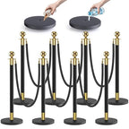 kaiyomi 8Pcs Stanchions with Black Velvet Ropes Set, 5 Feet Velvet Ropes and Posts Poles for Red Carpet Party Decoration and 360° Photo Booth (Golden & Black)