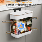 2.4 Gallon Hanging Trash Can - Small Under Sink Trash Can with Lid, Wall Mounted Garbage Bin for Kitchen & Bathroom Cupboard, Odor-Control, Extended Clamping Ring, White