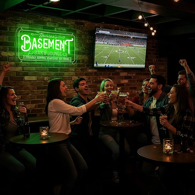 Custom Basement Neon Sign for Bar Lounge, Personalized LED Pub Light with Customizable Name Home Bar Man Cave Decor Gifts for Men Dad Husband Beer Lover(Multiple Sizes & Colors)