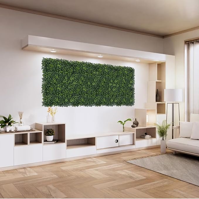 Grass Wall Panels, 20x20Inch 12Pcs UV-Anti Boxwood Greenery Panels with 50 Zip Ties, No Fade Artificial GrassWall Backdrop for Indoor Outdoor Privacy, Birthday Wedding Decor, Home Kitchen Decor