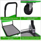 660lbs Large Size Heavy Duty Green Flatbed Cart, Folding Platform Hand Truck with 360° Swivel Silent Wheels, Steel Push Dolly for Warehouse & Moving