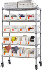 VEVOR 5-Tier Rolling Bin Storage Rack, 16 Organizer Bins, Bin Rack Storage Steel Wire Shelving System with Wheels, Mobile Tool Organizer for Garage, Warehouse, Office, Restaurant, Classroom, Kitchen
